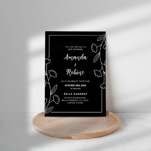 Elegant Black and White Floral Wedding Invitation