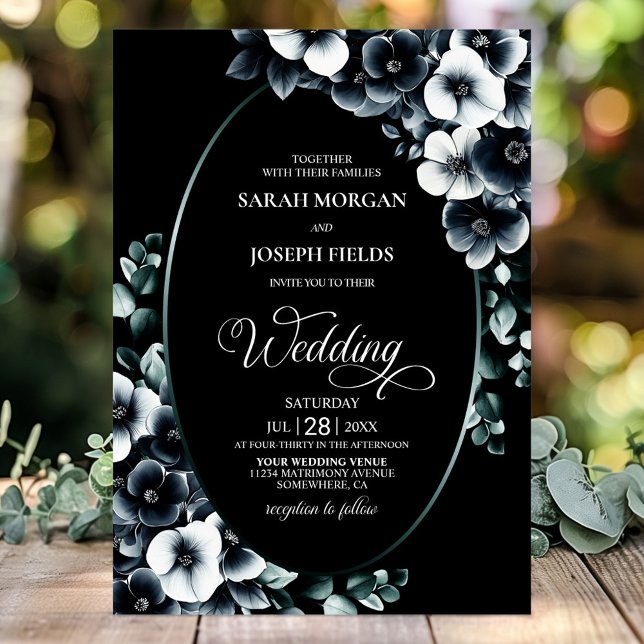 Elegant Black and White Floral Wedding Invitation (Creator Uploaded)