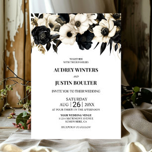 Elegant Black and White Floral Wedding Invitation