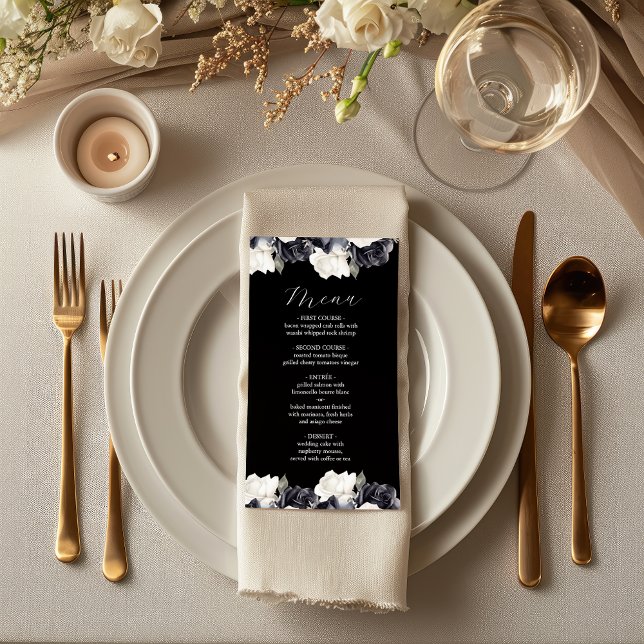 Elegant Black and White Floral Wedding Menu (Creator Uploaded)