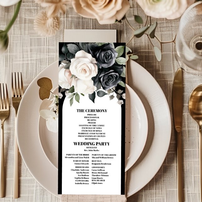 Elegant Black and White Floral Wedding Programme (Creator Uploaded)