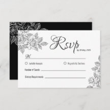 Elegant Black and White Floral Wedding RSVP Card