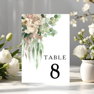 Elegant Black And White Floral Wedding Table Number