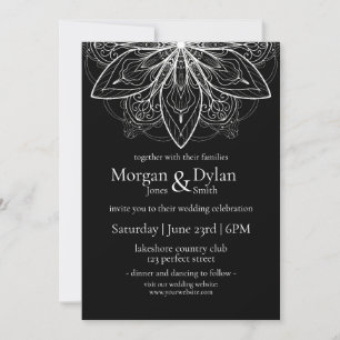 Elegant Black and White Flower Mandala Wedding Invitation