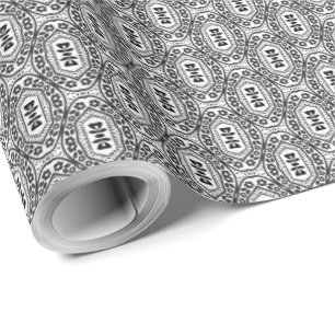 Elegant Black and White Folk Floral Seamless Patte Wrapping Paper