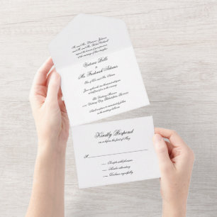Elegant Black and White Formal Calligraphy Wedding All In One Invitation