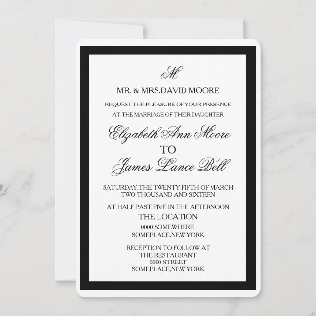 Elegant Black and White Formal Wedding Invitation (Front)
