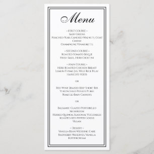 Elegant Black and White Formal Wedding Menu