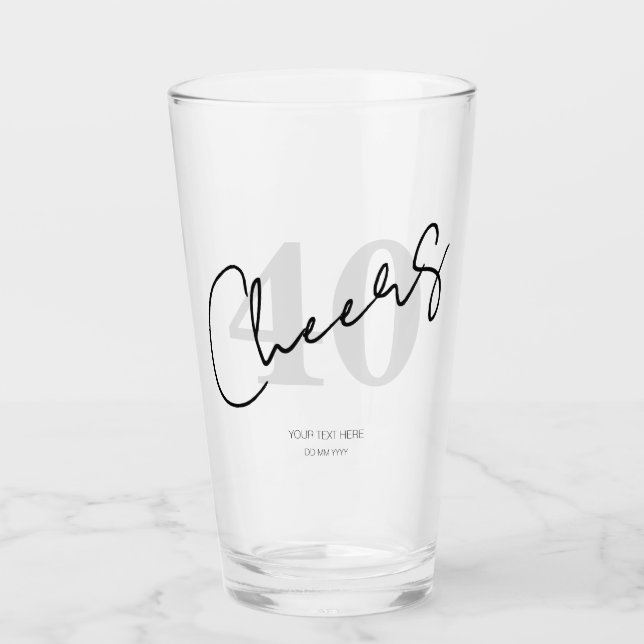 Elegant Black and White Forty 40th Birthday Glass (Front)
