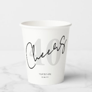 Elegant Black and White Forty 40th Birthday Paper Cups