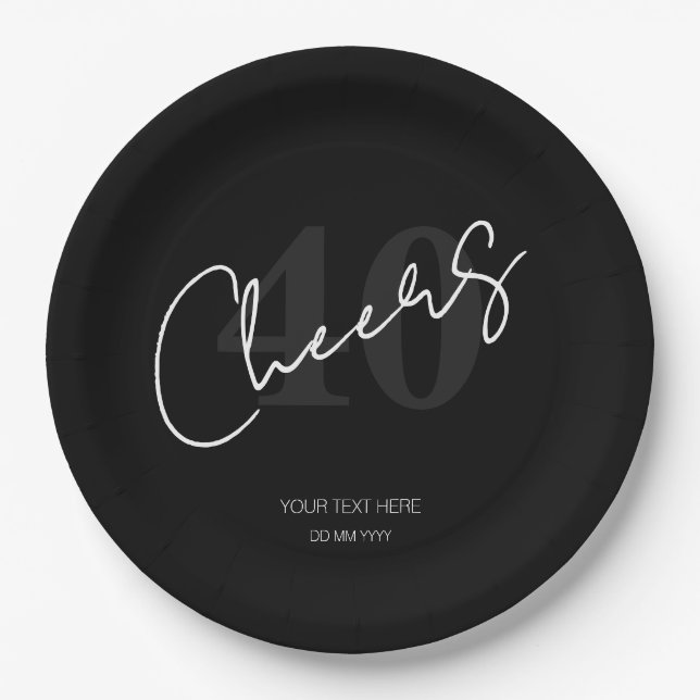 Elegant Black and White Forty 40th Birthday Paper Plate (Front)