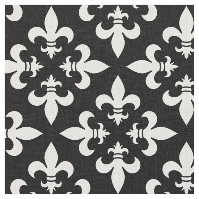 Elegant Black and White French Fleur de Lis Fabric (Close Up)