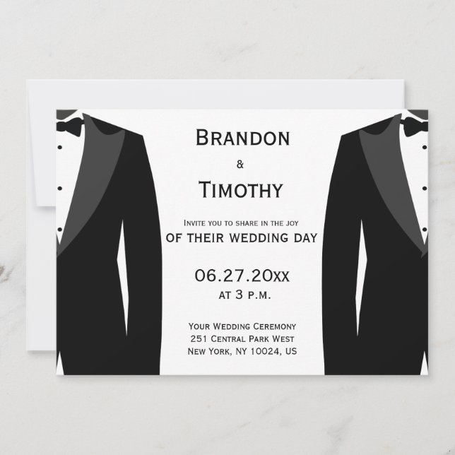Elegant Black And White Gay Wedding Invitations (Front)