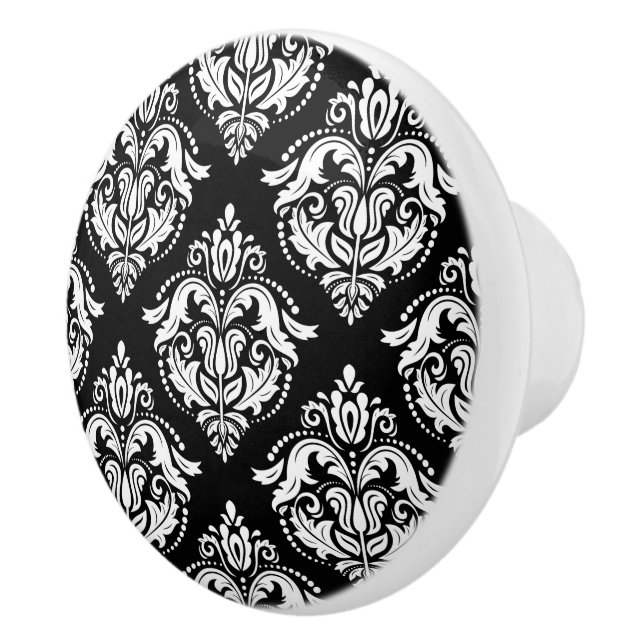 Elegant black and white geometric damasks pattern ceramic knob (Right)