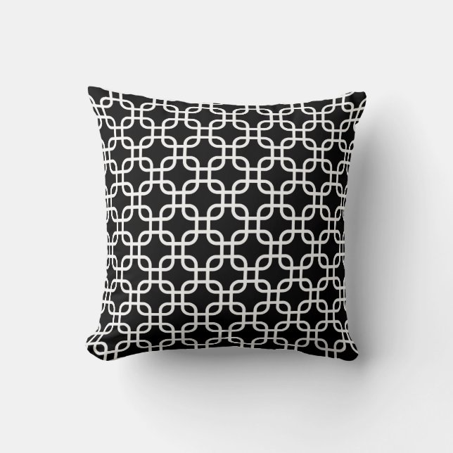Elegant Black and White Geometric Links Cushion (Front)