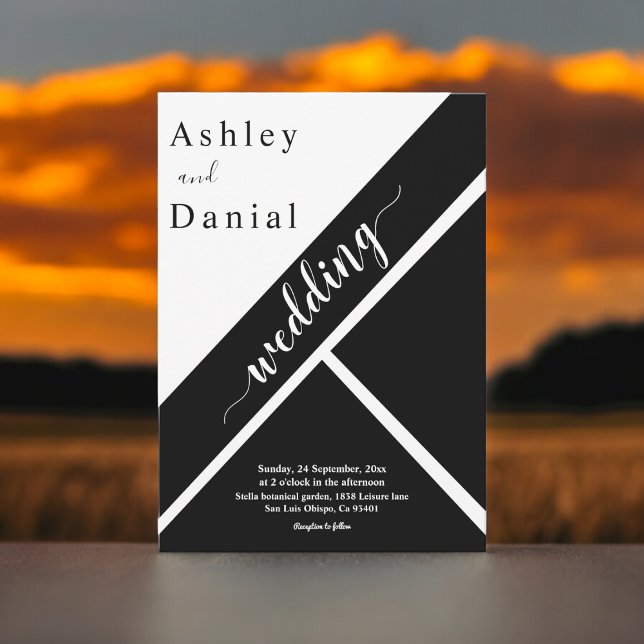 Elegant Black And White Geometric Modern Wedding Invitation (Creator Uploaded)