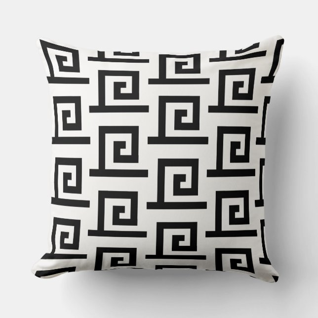 Elegant Black and White Geometric Pattern Cushion (Front)