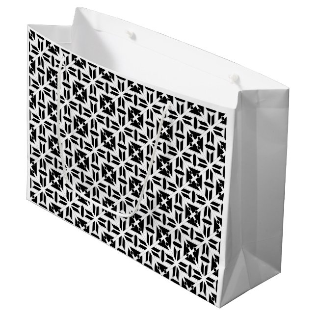 Elegant Black and White Geometric Pattern Large Gift Bag (Front Angled)