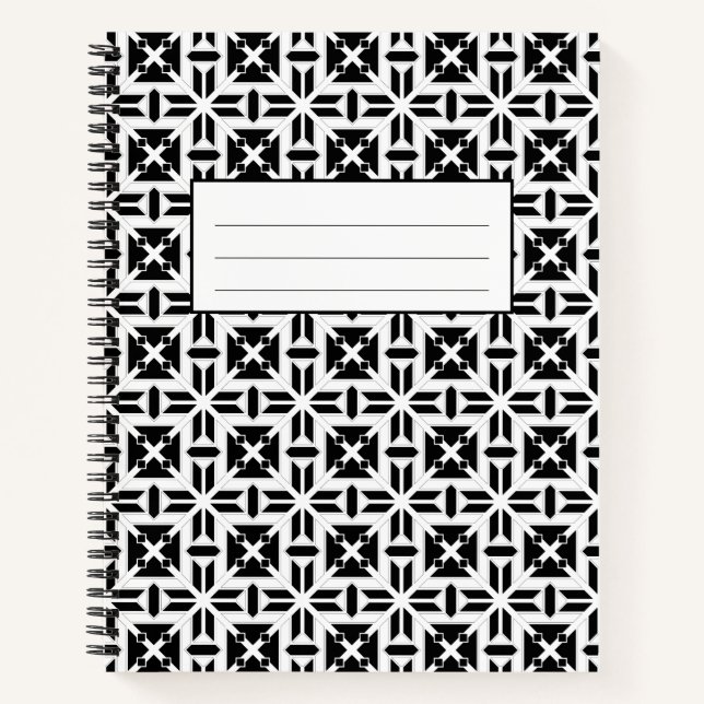 Elegant Black and White Geometric Pattern Notebook (Front)