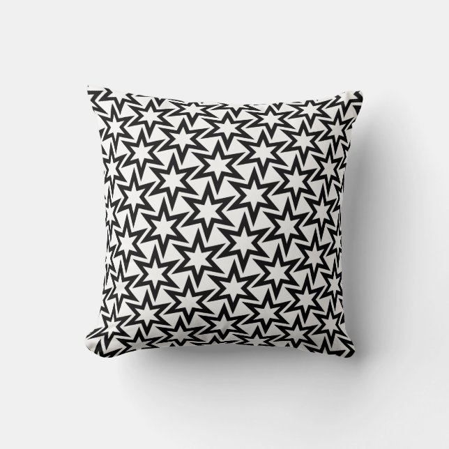 Elegant Black and White Geometric Star Pattern Cushion (Front)