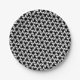 Elegant Black and White Geometric Star Pattern Paper Plate