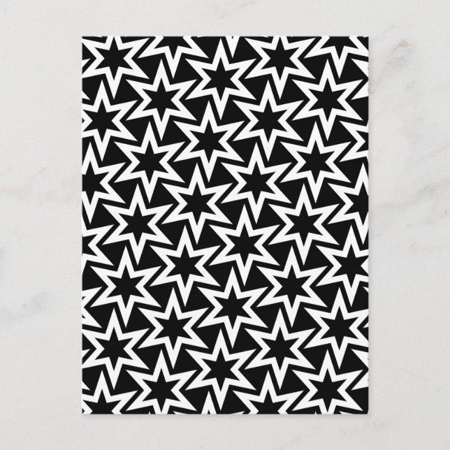 Elegant Black and White Geometric Star Pattern Postcard (Front)
