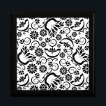 Elegant black and white  Gift Box<br><div class="desc">Elegant folk inspired pattern with circles,  flowers.</div>