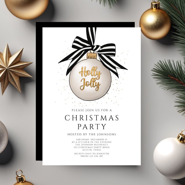 Elegant Black And White Gold Christmas Party Invitation (Elegant Black And White Gold Christmas Party Invitation)