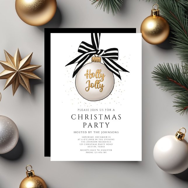 Elegant Black And White Gold Christmas Party Invitation (Elegant Black And White Gold Christmas Party Invitation)