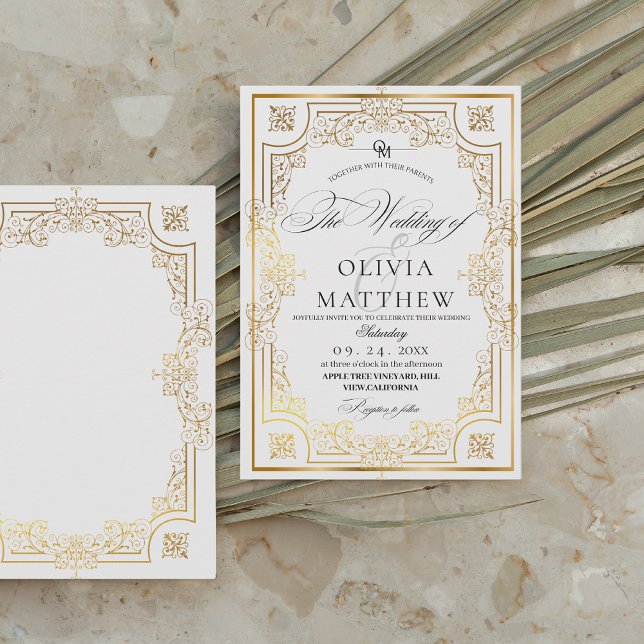 Elegant Black and White Gold Photo Wedding Invitation (Creator Uploaded)