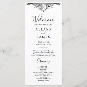 Elegant Black and White Gothic Monogram Wedding  Menu