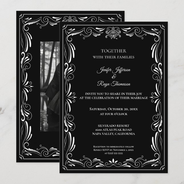 Elegant black and white Gothic wedding Invitation (Front/Back)