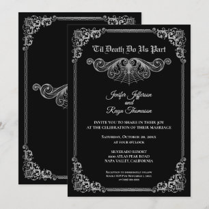 Elegant black and white Gothic wedding Invitation