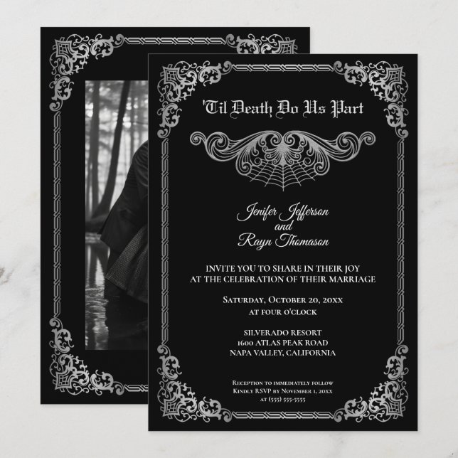 Elegant black and white Gothic wedding Invitation (Front/Back)