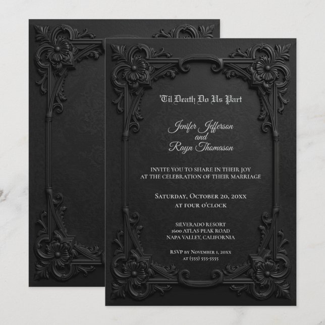 Elegant black and white Gothic wedding Invitation (Front/Back)