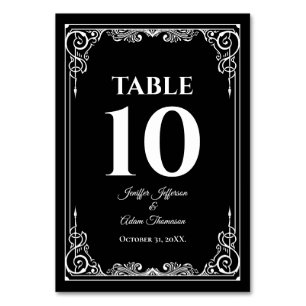 Elegant black and white Gothic Wedding Table Number