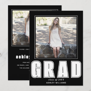Elegant black and white GRAD Class of 2025 photo Invitation
