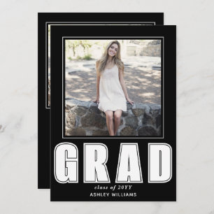 Elegant black and white GRAD Class of 2025 photo Invitation