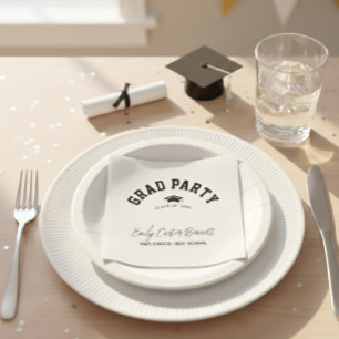 Elegant Black and White Grad Hat Graduation  Napkin