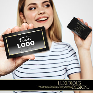 Elegant Black and White Gradient Cream Frame Logo Business Card