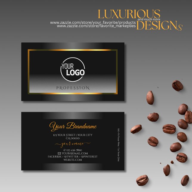 Elegant Black and White Gradient Orange Frame Logo Business Card (Creator Uploaded)