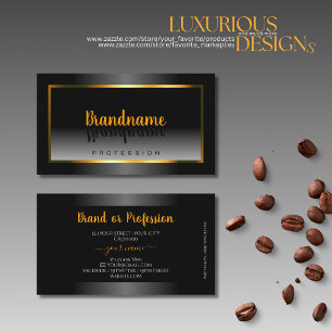 Elegant Black and White Gradient Orange Gold Frame Business Card