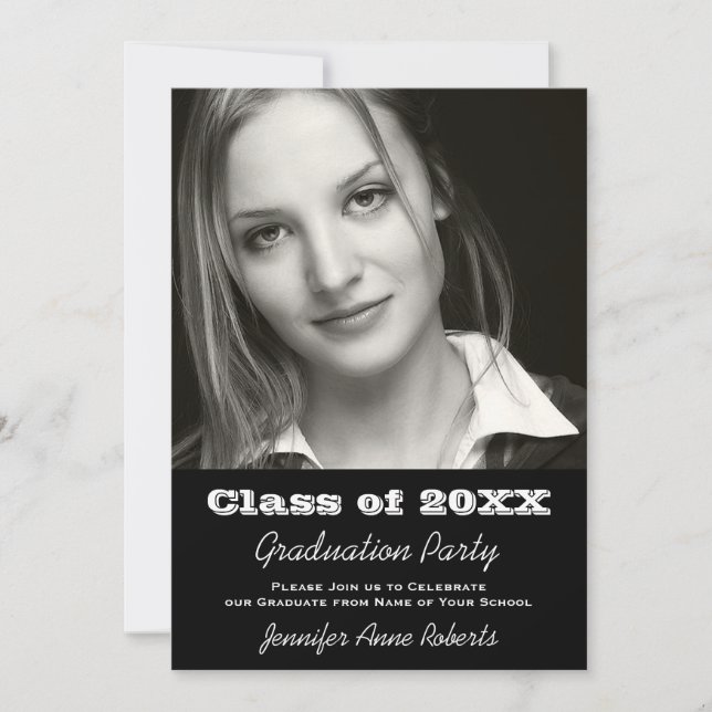 Elegant Black and White Graduation Invitation (Front)