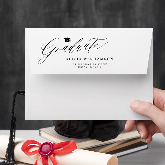 Elegant black and white graduation invitation  envelope (Creator Uploaded)