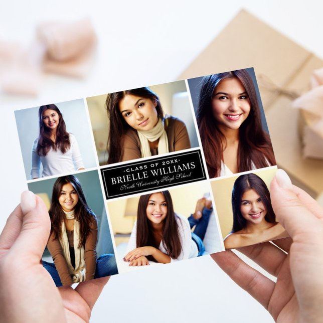 Elegant Black and White Graduation Photo Collage Announcement (Creator Uploaded)