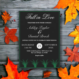 Elegant Black And White Green Grass Fall Wedding Invitation