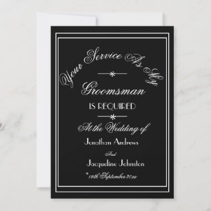 Elegant Black And White Groomsman Request Card
