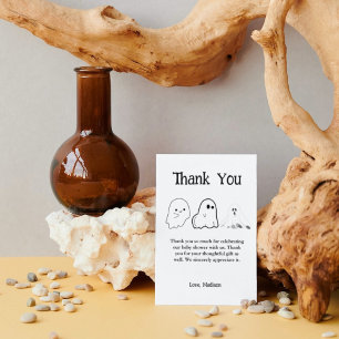 Elegant Black and white Halloween baby shower Thank You Card
