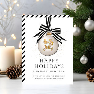Elegant Black And White Happy Holidays Holiday Card