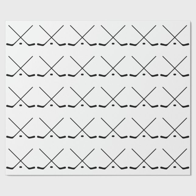 Elegant black and white Hockey Sticks and Puck Wrapping Paper (Flat)